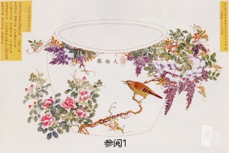清光绪  粉彩白地紫藤牡丹“富贵白头”图方形花盆 - 图2
